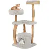 CostwayArbre à Chat en Bois 124 CM avec Perchoir Supérieur en Quenouil...