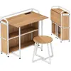 CostwayBureau Pliable avec Tabouret Ensemble de Bureau et Tabouret Por...