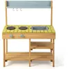 CostwayCuisine en Bois pour Boue Cuisine de Jeu Extérieure avec 3 Croc...