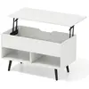 CostwayTable Basse Relevable avec 2 Compartiments et Rangement Caché T...