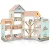 CostwayMaison de Poupée d'Angle en Bois Maison de Poupée au Toit Rose ...