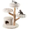 CostwayArbre à Chat Moderne Tour de 102 cm avec Branches en Bois Vérit...