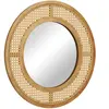 COSTWAY Miroir Mural Rond en Rotin, Cadre en Bois de 65 cm, Verre en A...