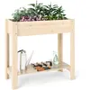 CostwayJardin surélevé avec étagère Jardinière en bois avec drainage 8...