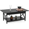 CostwayTable Basse 2 Niveaux avec Étagère Bois Cadre Métallique en For...