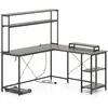 CostwayBureau d'Ordinateur Reversible en Forme de L avec Bande LED et ...