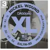 Daddario And Co EXL116-3D Nickel Wound Med Top/heavy BTM 11-52 Pack de 3 Packs de cordes