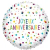 RueDeLaFete Ballon aluminium rond 43 cm : Joyeux Anniversaire - Confettis