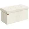 Banc de rangement pliable avec coffre, Blanc Crème / 76L cm