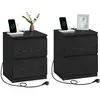 Table de chevet avec 2 prises secteur et 2 ports USB-A, Noir Boisé / 2