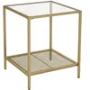 SONGMICS Table d’appoint carré verre doré