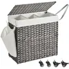 SONGMICS Panier à linge avec roulettes 3 compartiments, Gris / 66 x 33 x 66 cm