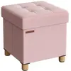 SONGMICS Pouf avec rangement pliable, Rose bonbon / 38 x 38 x 40 cm