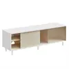 VASAGLE Meuble TV Montage Rapide Toolless Banc 140 x 39 x 45 cm Blanc Nuage et Beige Naturel