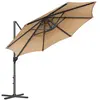 SONGMICS Parasol de jardin 300 cm avec 28 LED solaires, Marron Chameau