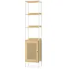 VASAGLE Bibliothèque à 6 Niveaux, avec Porte Imitation Rotin, Style Bohème, Tablette Réglable, Salon, Beige Chêne et Blanc Perle