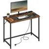 VASAGLE Bureau informatique avec multiprises LED, Marron Rustique + Noir D'encre