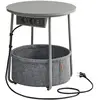VASAGLE Petite table basse ronde avec rangement, Gris Tourterelle + Gris Ardoise / avec prise électrique