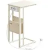 VASAGLE Table d’appoint en forme de c 2 ports usb et prises, Blanc Crème