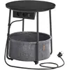 VASAGLE Petite table basse ronde avec rangement, Noir Boisé + Gris Ardoise / avec prise électrique