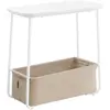 VASAGLE Table d’appoint avec panier en tissu blanc mat et marron