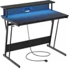 VASAGLE Bureau gaming avec led et multiprise pour 2 ordinateurs, Noir Carbone / 60P x 100L cm