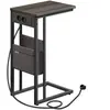 VASAGLE Table d’appoint en forme de c 2 ports usb et prises, Marron Cendré