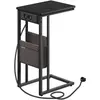 VASAGLE Table d’appoint en forme de c 2 ports usb et prises, Noir Boisé