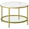 VASAGLE Table basse support en verre trempé blanc marbré et doré clair
