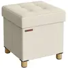 SONGMICS Pouf avec rangement pliable, Blanc Crème / 38P x 38L x 40H cm