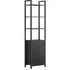 VASAGLE Bibliothèque verticale à 6 niveaux avec porte structure en métal, Noir Boisé + Noir D’encre / 40L cm