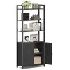 VASAGLE Bibliothèque verticale à 6 niveaux avec porte structure en métal, Noir Boisé + Noir D’encre / 60L cm
