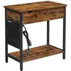 VASAGLE Table d’appoint avec multiprise et ports USB, Marron Rustique + Noir