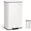 Songmics Poubelle de cuisine à pédale en acier 40L (15 sacs), Blanc