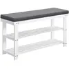 SONGMICS Banc de rangement à chaussures en bambou 2 étagères blanc gris