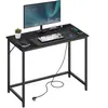 VASAGLE Bureau informatique avec multiprises LED, Noir Boisé + Noir D'encre