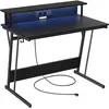 VASAGLE Bureau gaming avec LED, Noir Boisé / 100L x 60P cm