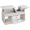VASAGLE Table basse avec deux tiroirs en tissu, double relevage, couleur avoine