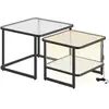 VASAGLE Lot de 2 tables de salon gigognes avec led, Blanc Nuage + Noir d'Encre