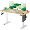 SONGMICS Bureau électrique réglable en hauteur, 160 x 70 cm, table assis-debout, fonction mémoire 4 hauteurs, pour bureau, télétravail, doré chêne
