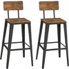 VASAGLE 2 Tabourets de bar avec dosier industriel, Marron Rustique + Noir / 2