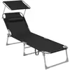 SONGMICS Chaise longue pliable avec dossier, Noir / 193 x 53 x 29,5 cm