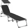 SONGMICS Chaise longue pliable avec dossier, Noir / 193 x 53 x 31 cm
