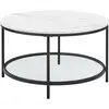 VASAGLE Table basse effet bois verre trempé acier blanc marbré et noir