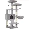 FEANDREA Arbre à chat 142 cm avec niche, paner et hamac, Gris Clair