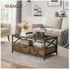 VASAGLE Table basse effet bois acier marron rustique et noir
