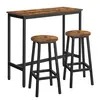 VASAGLE Ensemble table de bar tabourets effet bois marron rustique et noir