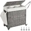 SONGMICS Panier à linge avec roulettes 3 compartiments, Gris / 66 x 33 x 66 cm