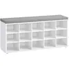 VASAGLE Banc à chaussures 15 compartiments, Blanc + Gris
