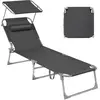 SONGMICS Chaise longue pliable avec dossier, Gris / 193 x 53 x 29,5 cm
